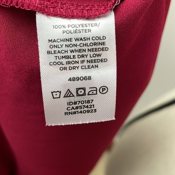 LOFT Long Sleeve Shirt SZ Large Sheer Sleeves with Striping Maroon Red Flowy - Picture 9 of 9